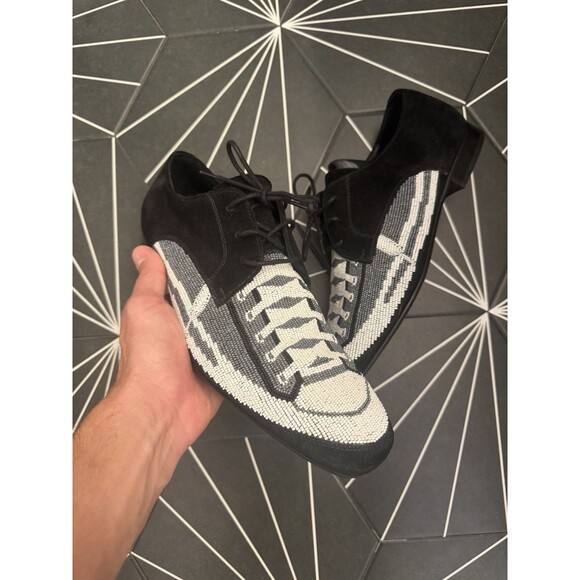 Donald Pliner Glass Beaded Black and White Made in Italy Shoes Size 9.5 M